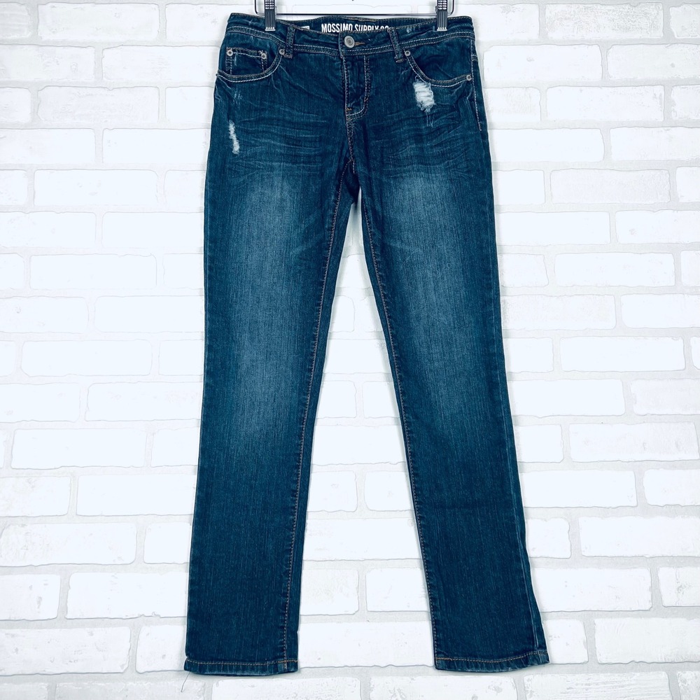 Mossimo Supply Co. Womens Dark Wash Distressed Skinny Jeans Size 9‎